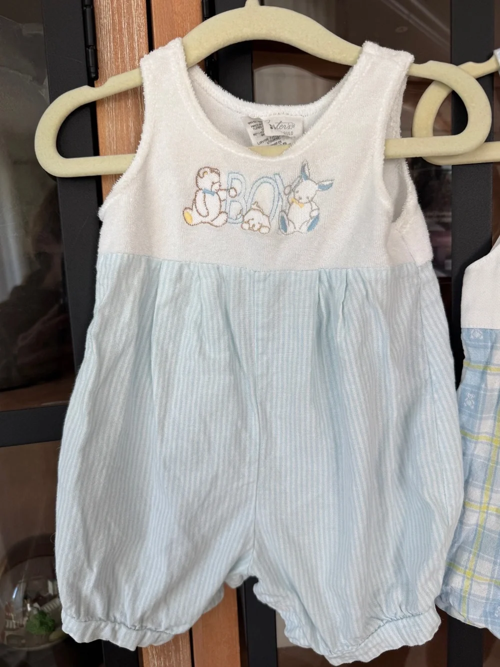 Vintage 90s Carter’s shortall romper overalls embroidered terry bunny teddy bear